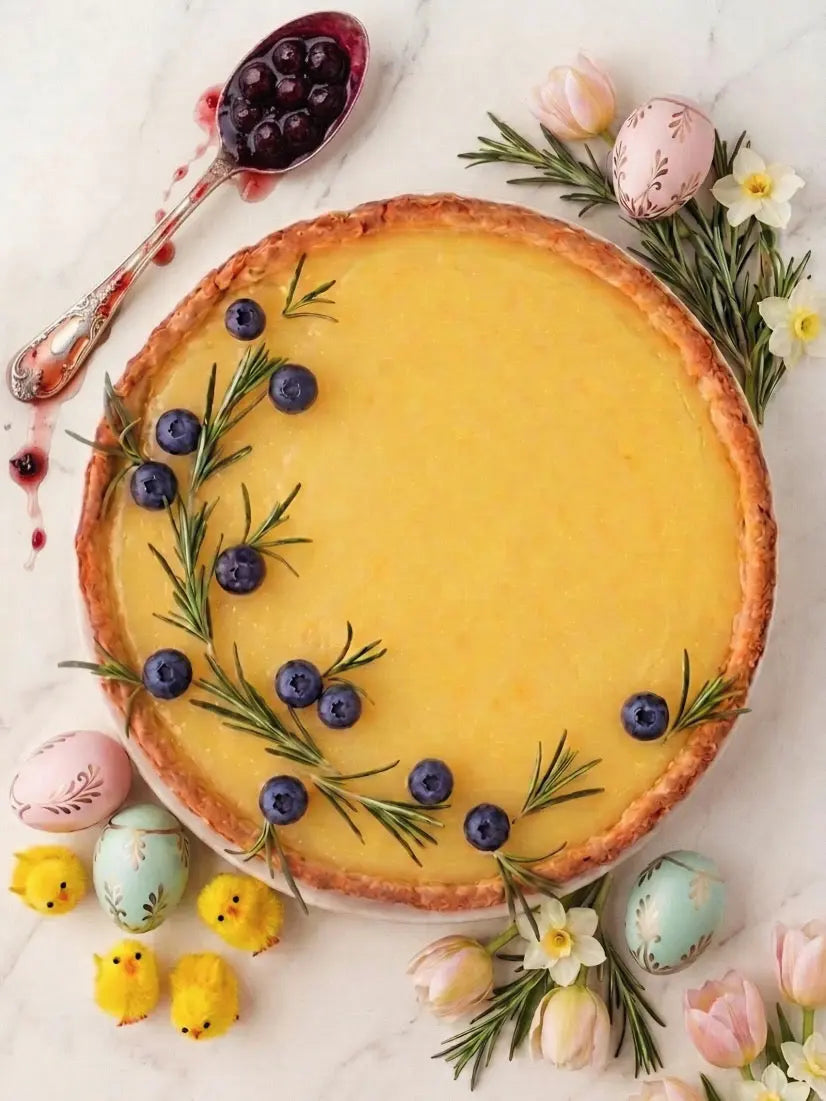 Meyer Lemon Tart with Blueberry Violet Jam Coco Fine Foods