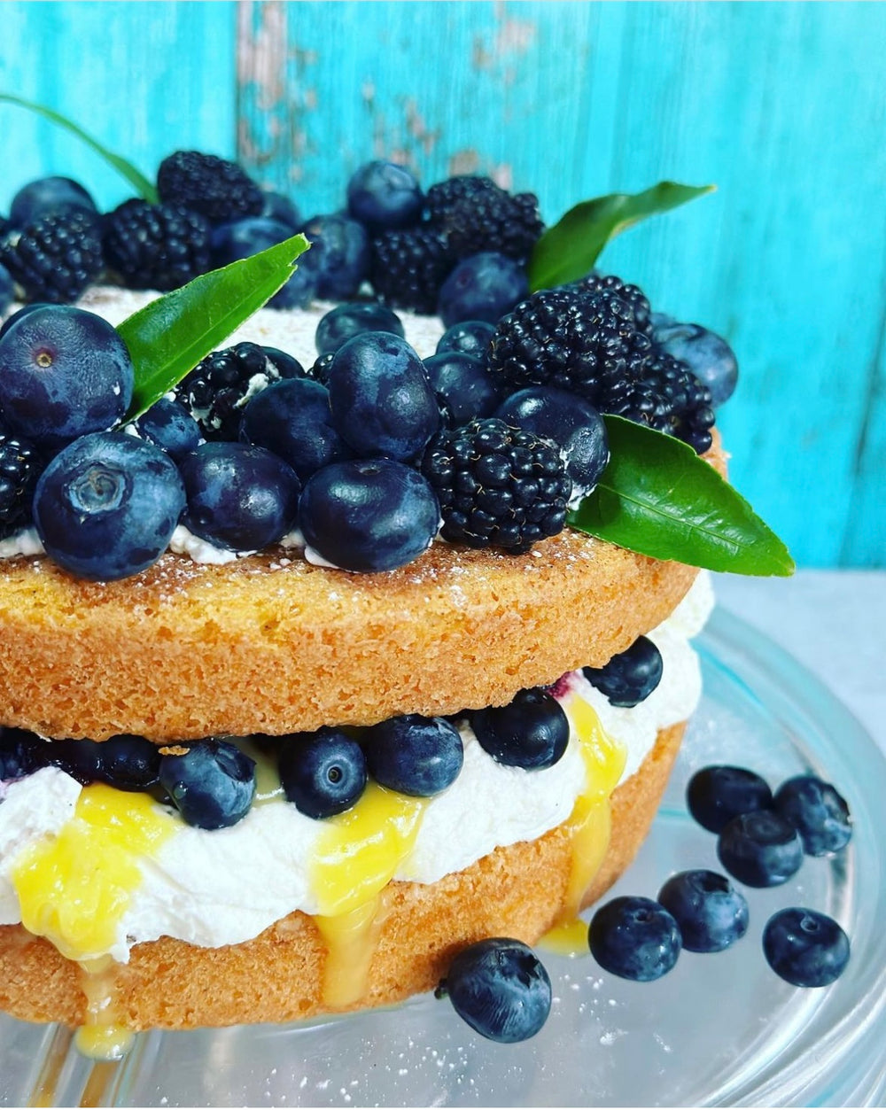 Blueberry Violet Meyer Lemon Victoria Sponge Cake - Coco Fine Foods